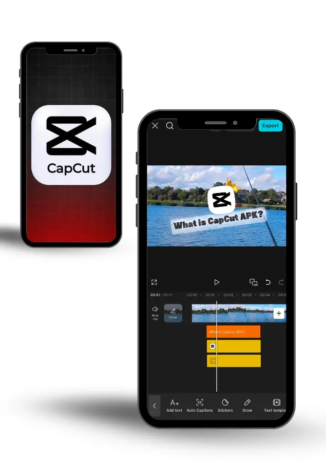 Front and back view of smartphones displaying the CapCut APK interface