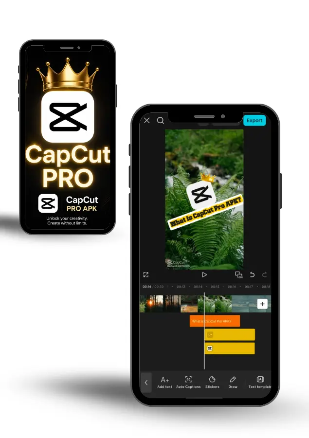 Front and back mobile phones showcasing the CapCut Pro APK app