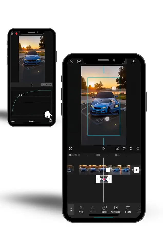 Two smartphones presenting the Advanced Keyframe Animation screen in CapCut Pro APK.