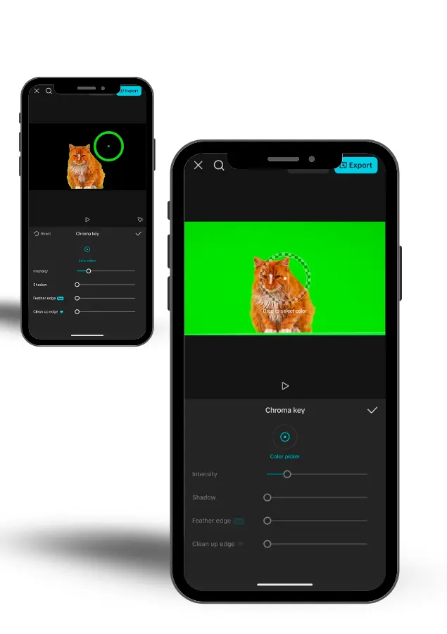 The Chroma Key & Green Screen Editing editing interface displayed on front and back smartphones in CapCut Pro APK.