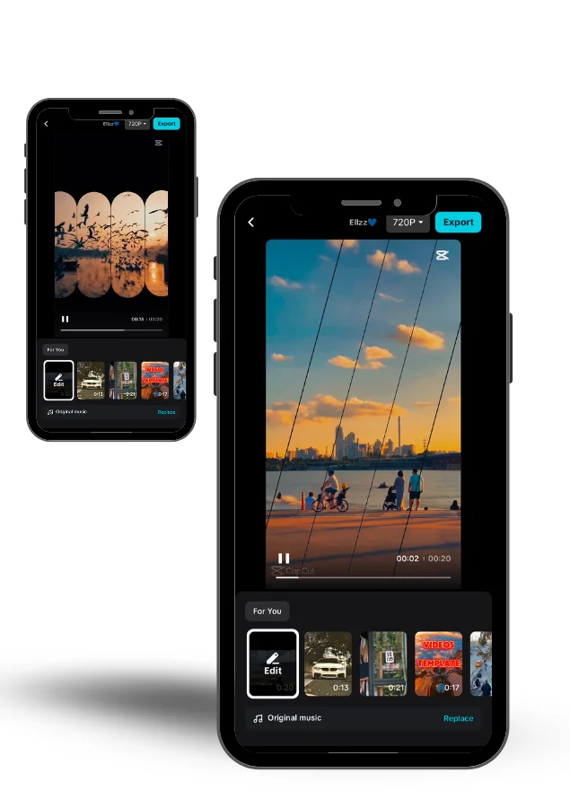 CapCut Pro APK mobile interface with the AutoCut Video Editing feature displayed on two phones.