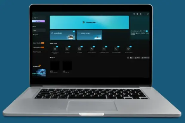 Laptop showcasing the CapCut Pro APK for PC home screen