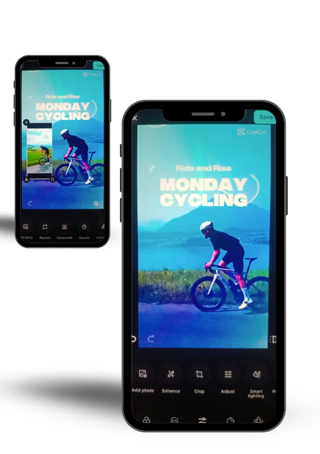 Front and back smartphones showing how the Picture-in-Picture effect feature appears in CapCut Pro APK.