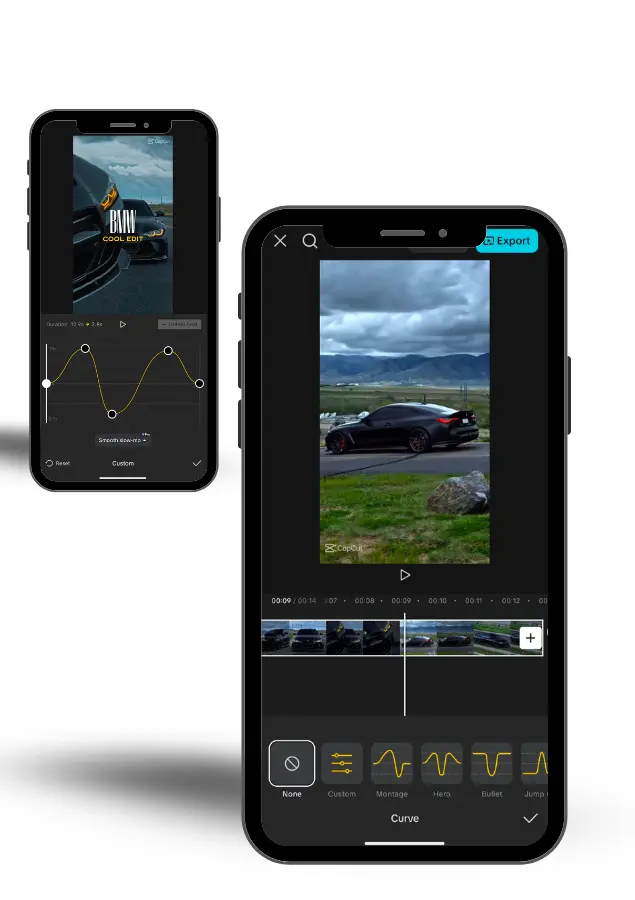 CapCut Pro APK interface demonstrating the Smooth Slow Motion & Speed Ramping feature on two mobile phones.
