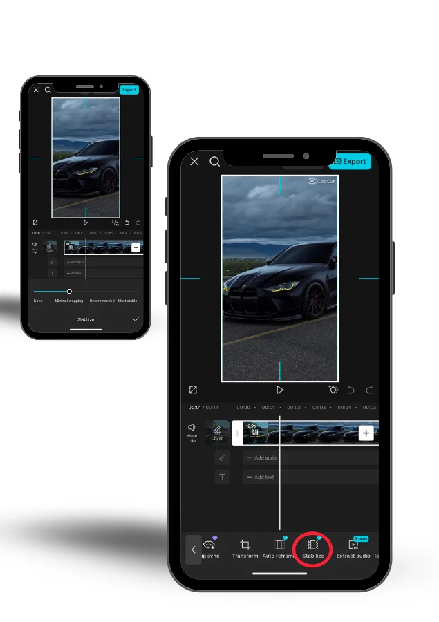 The Video Stabilization feature preview displayed on two smartphones in CapCut Pro APK.