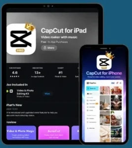 iPhone and iPad displaying the CapCut pro for iOS app